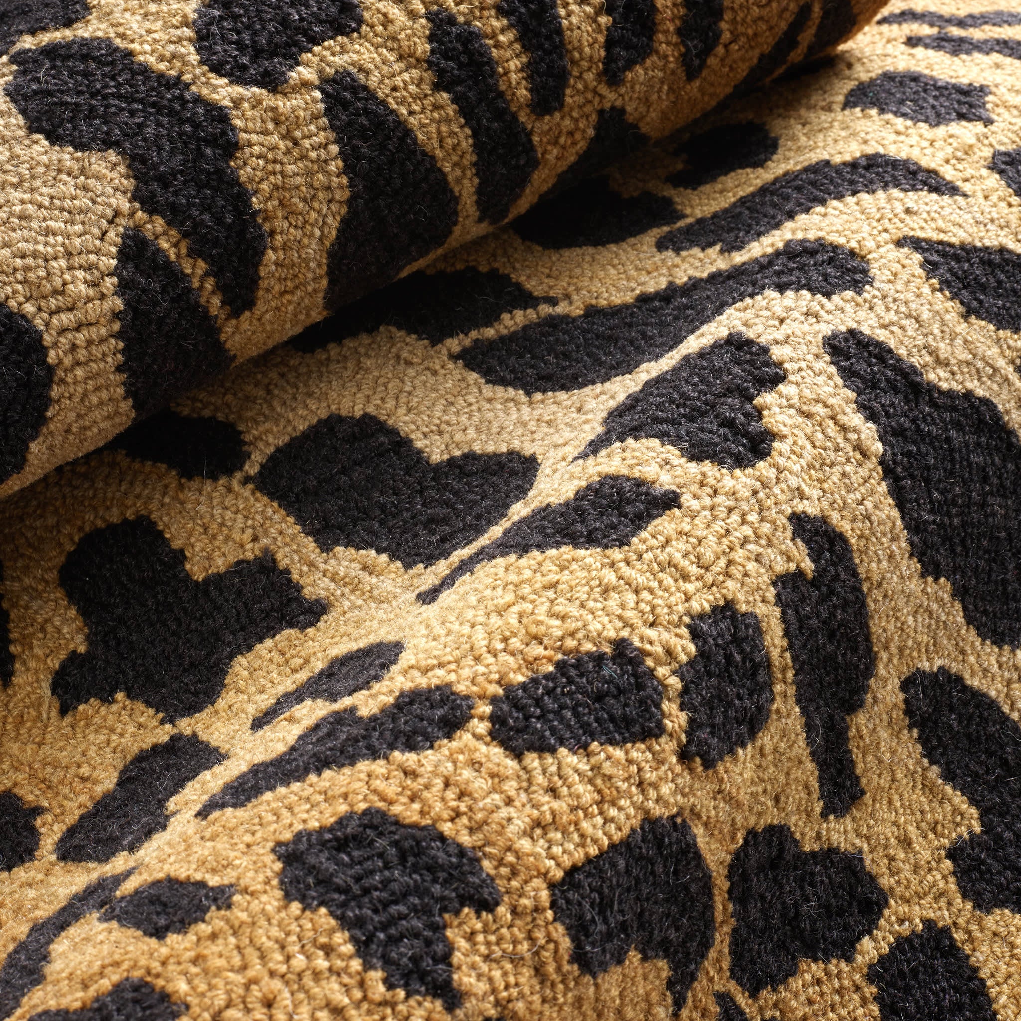 leopard hand micro hooked wool rug | brown leopard hand micro hooked wool rug | brown