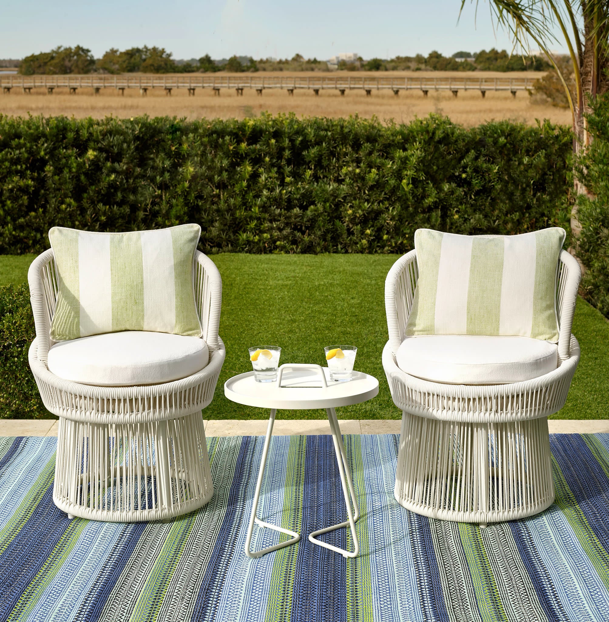 fiesta stripe handwoven indoor/outdoor rug | french blue/green fiesta stripe handwoven indoor/outdoor rug | french blue/green