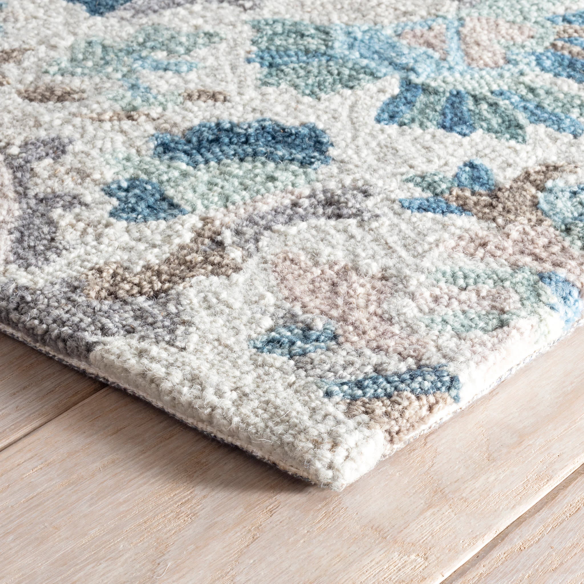 ines hand micro hooked wool rug | blue ines hand micro hooked wool rug | blue