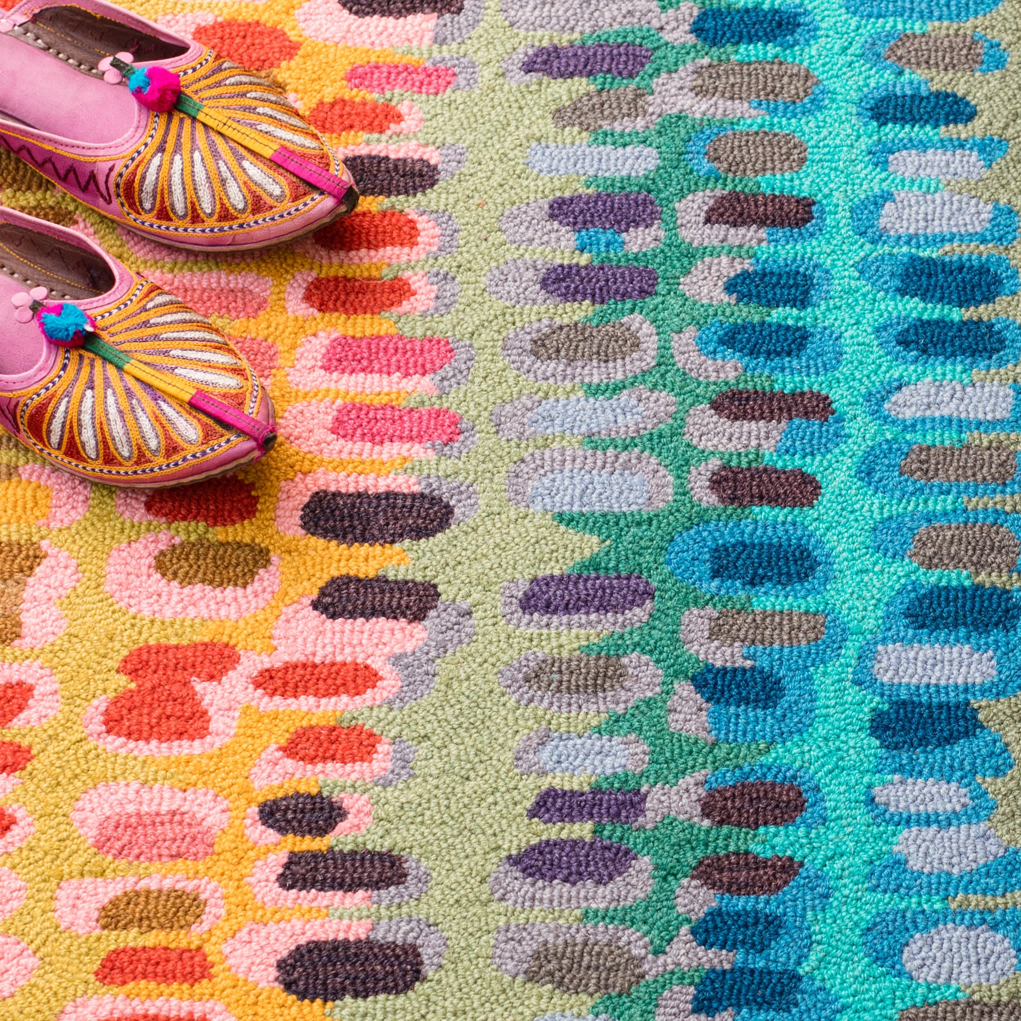 paint chip hand micro hooked wool rug | multi paint chip hand micro hooked wool rug | multi