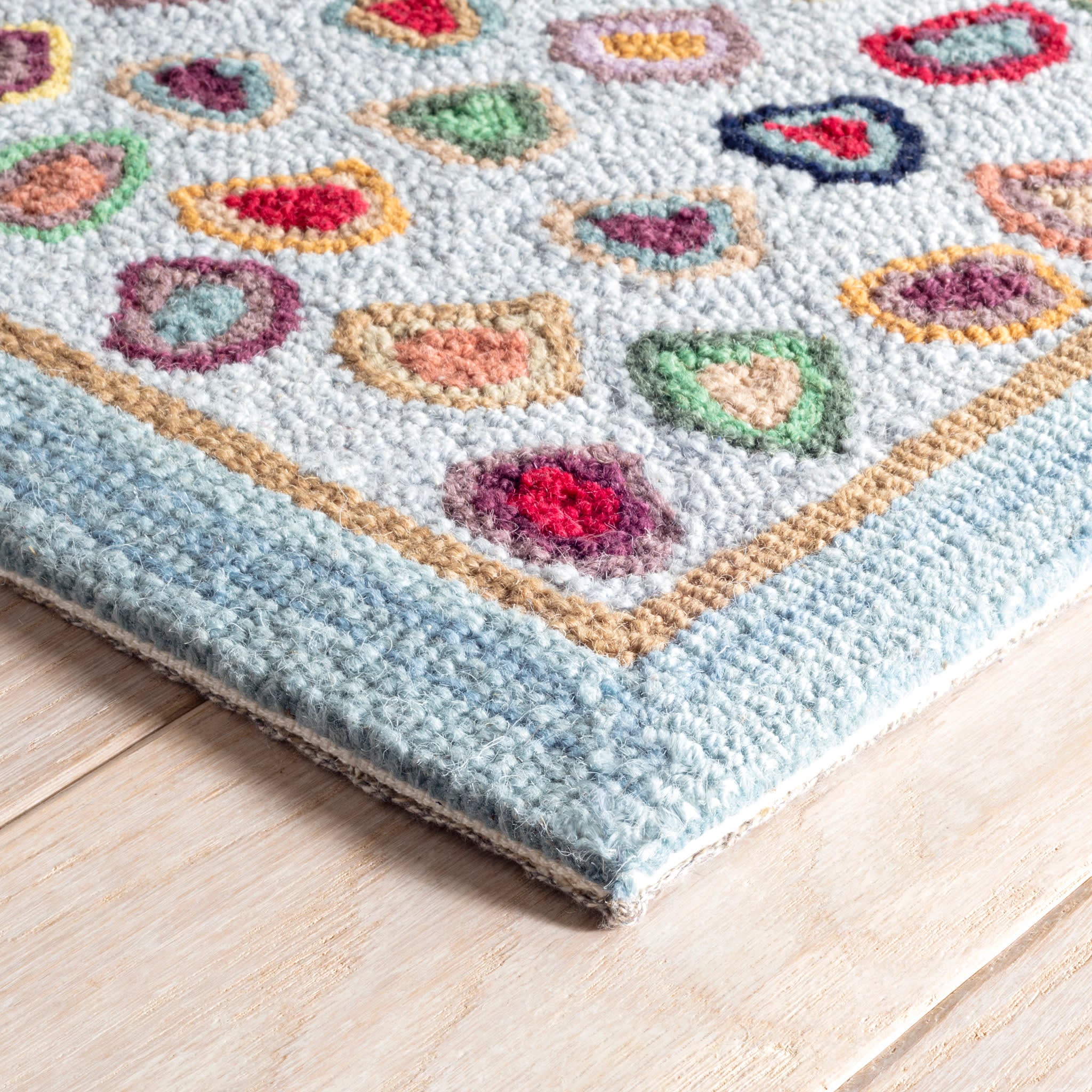 cat's paw hand micro hooked wool rug | blue cat's paw hand micro hooked wool rug | blue